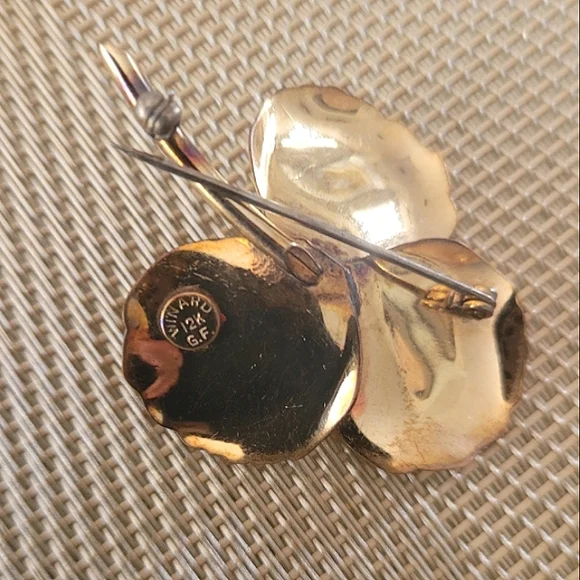 12K GF 3 Leaf Clover Signed Winard Pearl Vintage Brooch - Picture 3 of 4